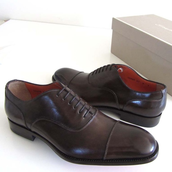 SANTONI Fatte A Mano brown cap-toe shoes 7 F 8 US - Picture 5 of 6